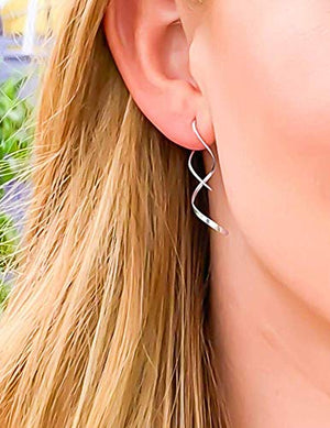 Spiral Threader Earrings, 925 Sterling Silver, Drop Dangle Handmade Twisted Linear Curved Minimal Everyday Earrings