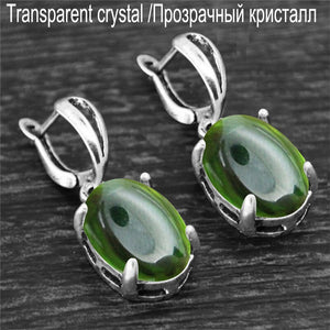 Vintage Natural Quartz Jades Amethysts Claw Pendant Earrings Antique Silver Plated Natural Stone Unakite Fashion Women Earring