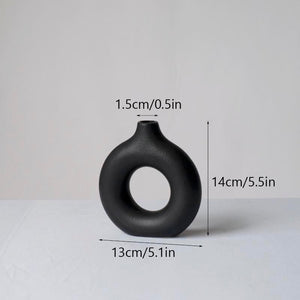 VILEAD Black Circular Hollow Ceramic Vase Donuts Nordic Flower Pot Home Decoration Accessories Office Living Room Interior Decor