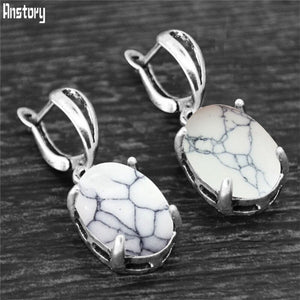 Vintage Natural Quartz Jades Amethysts Claw Pendant Earrings Antique Silver Plated Natural Stone Unakite Fashion Women Earring