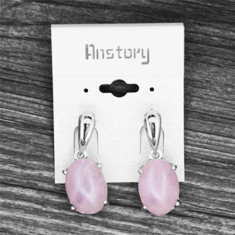 Vintage Natural Quartz Jades Amethysts Claw Pendant Earrings Antique Silver Plated Natural Stone Unakite Fashion Women Earring