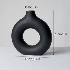 VILEAD Black Circular Hollow Ceramic Vase Donuts Nordic Flower Pot Home Decoration Accessories Office Living Room Interior Decor