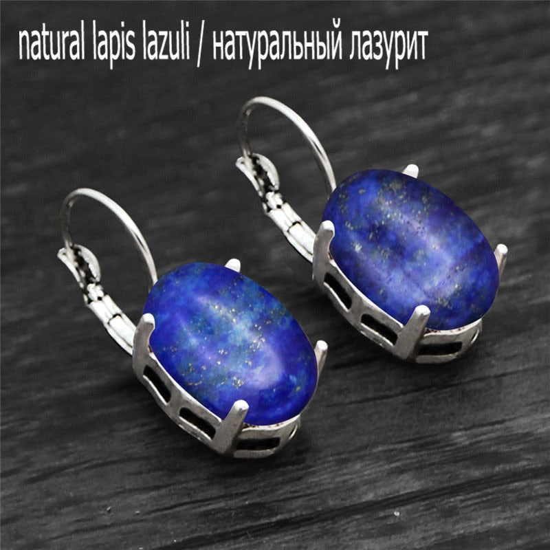 Vintage Natural Quartz Jades Amethysts Claw Pendant Earrings Antique Silver Plated Natural Stone Unakite Fashion Women Earring