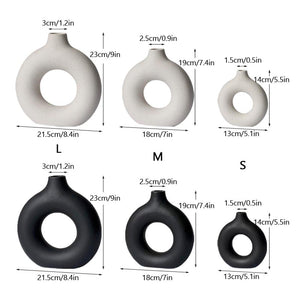 VILEAD Black Circular Hollow Ceramic Vase Donuts Nordic Flower Pot Home Decoration Accessories Office Living Room Interior Decor